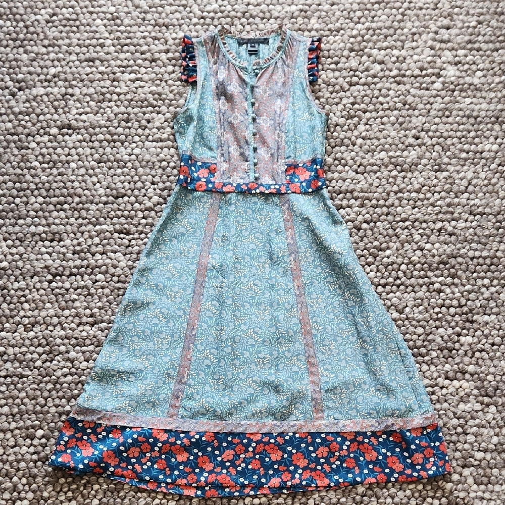 Floral Mixed-Print Sleeveless Midi Dress in Teal & Coral